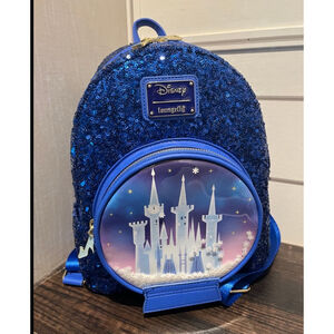 *****SOLD*****Loungefly Disney Cinderella Castle Sequin Mini Backpack Blue